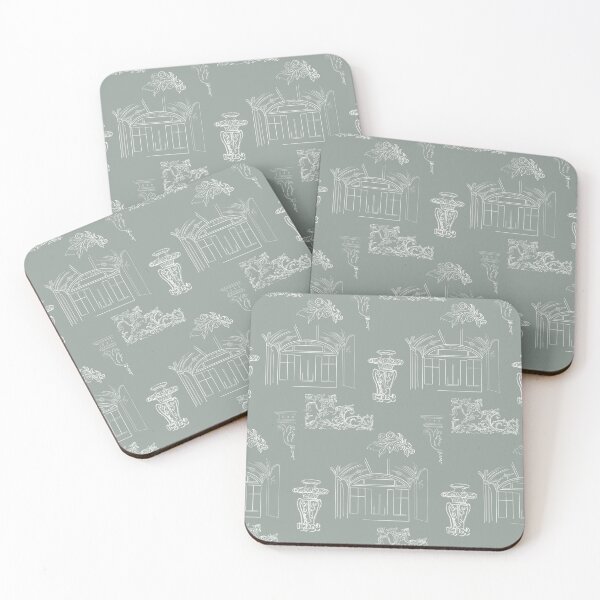 Item preview, Architectural White Line Drawings and Flourishes - mint background designed and sold by The Flying Bunny Studio.