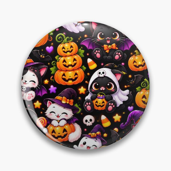 Item preview, Cute Halloween Cats & Ghosts Pattern – Kawaii Spooky Pumpkin Party designed and sold by IMuDesigner.