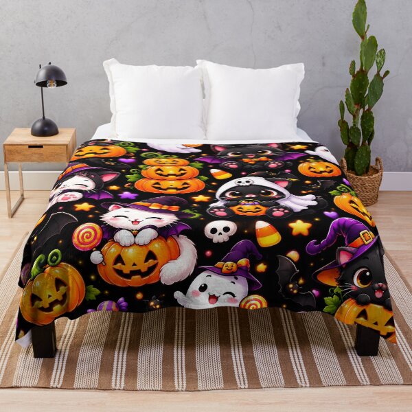 Item preview, Cute Halloween Cats & Ghosts Pattern – Kawaii Spooky Pumpkin Party designed and sold by IMuDesigner.