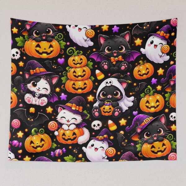 Item preview, Cute Halloween Cats & Ghosts Pattern – Kawaii Spooky Pumpkin Party designed and sold by IMuDesigner.