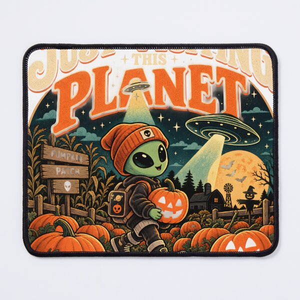 Item preview, Just Visiting This Planet Cute Alien Pumpkin Patch Retro Halloween designed and sold by suthee navakul.