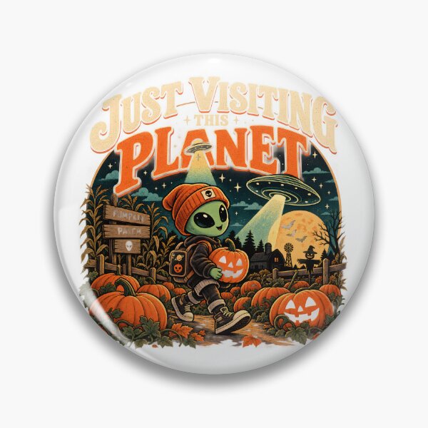 Item preview, Just Visiting This Planet Cute Alien Pumpkin Patch Retro Halloween designed and sold by suthee navakul.