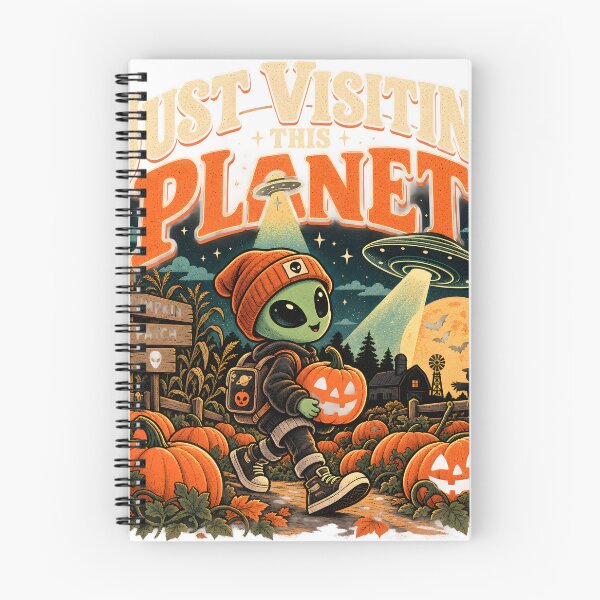 Item preview, Just Visiting This Planet Cute Alien Pumpkin Patch Retro Halloween designed and sold by suthee navakul.