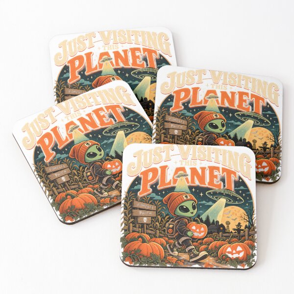 Item preview, Just Visiting This Planet Cute Alien Pumpkin Patch Retro Halloween designed and sold by suthee navakul.