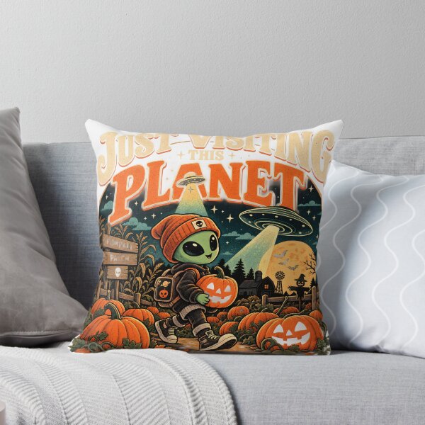Item preview, Just Visiting This Planet Cute Alien Pumpkin Patch Retro Halloween designed and sold by suthee navakul.