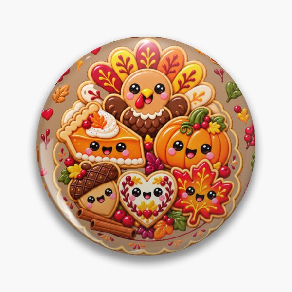 Item preview, Kawaii Thanksgiving Cookie Pattern with Turkey, Pumpkin Pie, Fall Leaves, Acorns and Autumn Treats designed and sold by ALH Apparel.