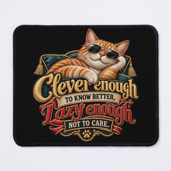 Item preview, Funny Sarcastic Cat Quote – Clever Enough to Know Better, Lazy Enough Not to Care designed and sold by Emoji Emblems.