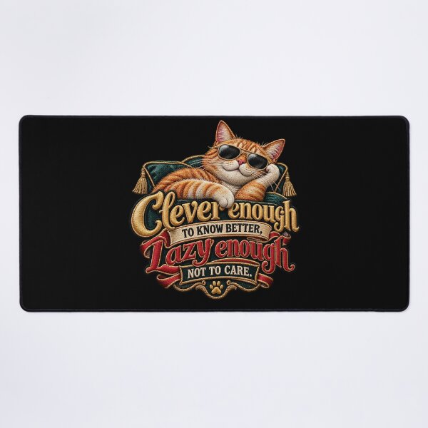 Item preview, Funny Sarcastic Cat Quote – Clever Enough to Know Better, Lazy Enough Not to Care designed and sold by Emoji Emblems.