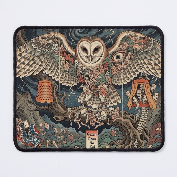 Item preview, Japanese Owl Yokai Ukiyo-e - Dark Folk Art designed and sold by manbou-japan.