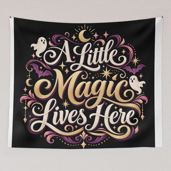 Item preview, A Little Magic Lives Here | Halloween Ghost Moon Stars Witchy Typography Art designed and sold by K3DreamKreations .