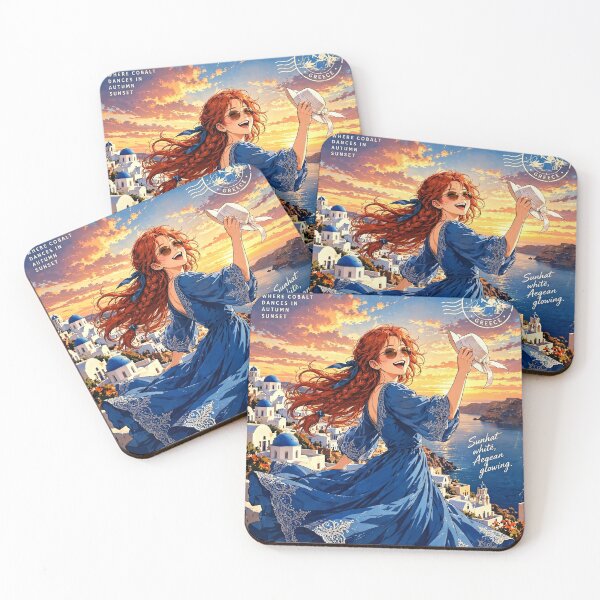Item preview, Greece — Santorini — A Playful Sunset Dance Above the Endless Aegean Sea designed and sold by DibujandoPorfa.