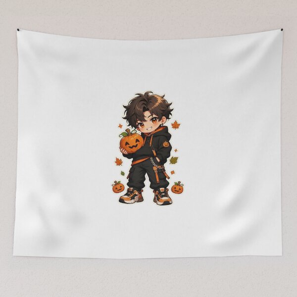Item preview, Kawaii Pumpkin Anime Boy Halloween Streetwear designed and sold by Animepopstudio.