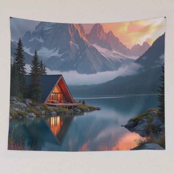Item preview, Lakeside Retreat - Cabin Beneath the Peaks designed and sold by nhk999.