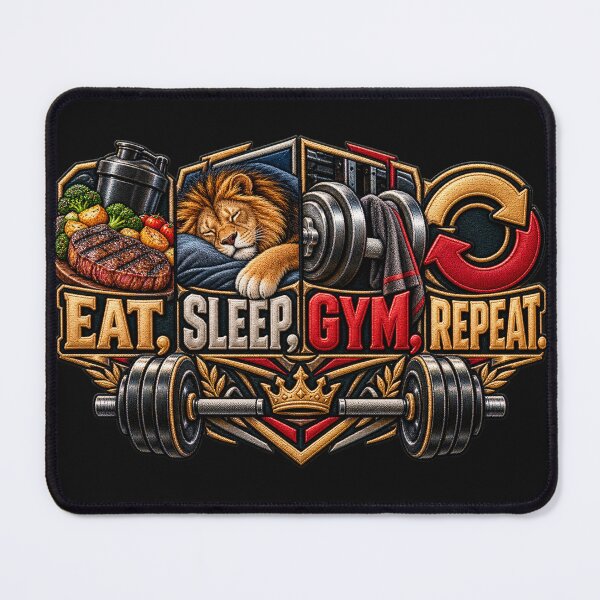 Item preview, Eat Sleep Gym Repeat Fitness Quote – Embroidered Weightlifting Motivation Design designed and sold by Emoji Emblems.