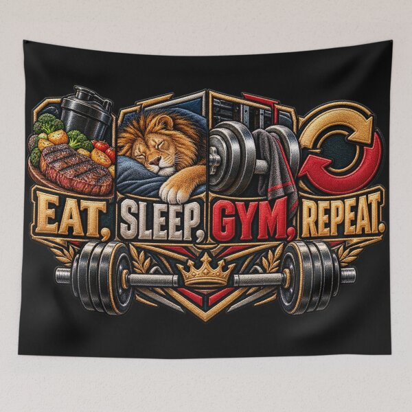 Item preview, Eat Sleep Gym Repeat Fitness Quote – Embroidered Weightlifting Motivation Design designed and sold by Emoji Emblems.