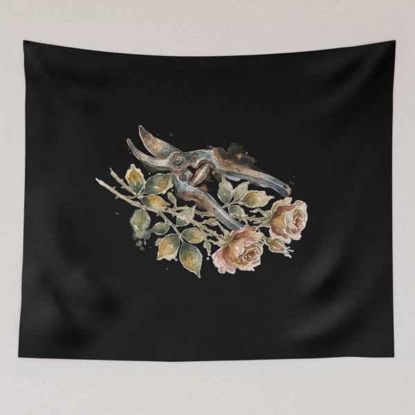 Item preview, Vintage Garden Pruners And Watercolor Roses Art designed and sold by bvdesignart.