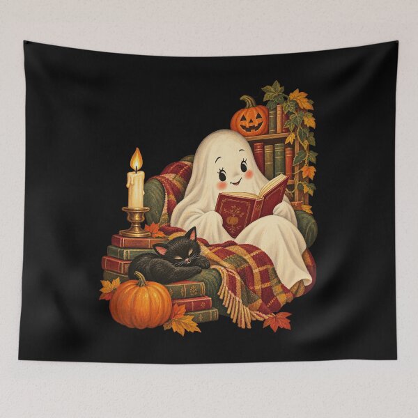 Item preview, Reading Ghost Sleeping Black Cat Armchair Book Cozy Artwork designed and sold by adiencarteras.