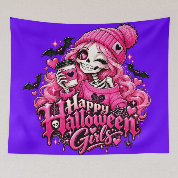 Item preview, Happy Halloween Girls – Pink Gothic Skeleton Coffee Design designed and sold by IMuDesigner.