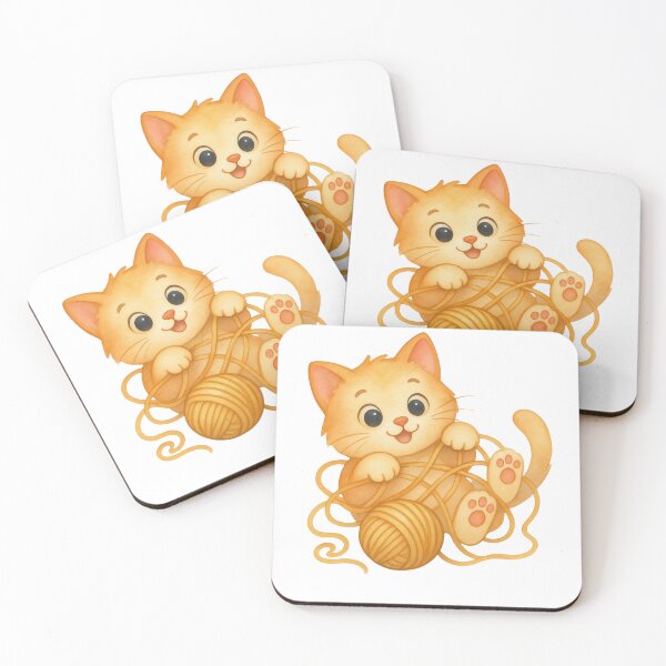 Item preview, Cute Orange Kitten Playing Ball Yarn designed and sold by MH Digital Studio .