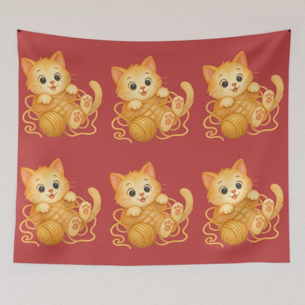 Item preview, Cute Orange Kitten Playing Ball Yarn designed and sold by MH Digital Studio .