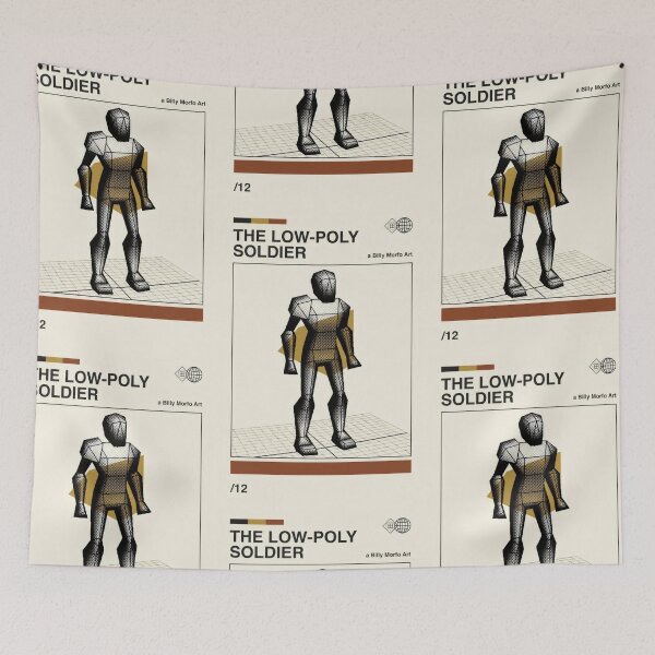 Item preview, Low-Poly Soldier Halftone Grid Poster - Early 3D Polygon Nostalgia designed and sold by Billy Morfo™.