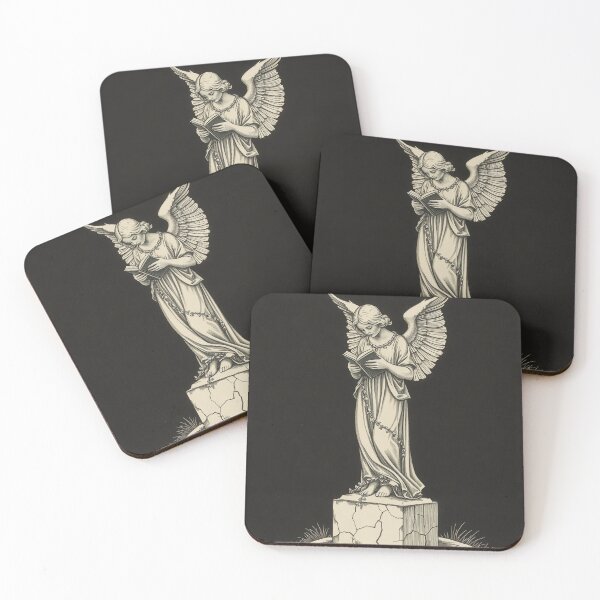Item preview, Cemetery Angel in Snow, Gothic Christmas Engraving designed and sold by GildedFolio.