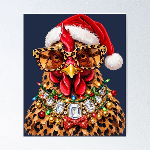 Item preview, Sassy Christmas Chicken Leopard Glam Holiday Farm Diva Art designed and sold by AmiGraph.