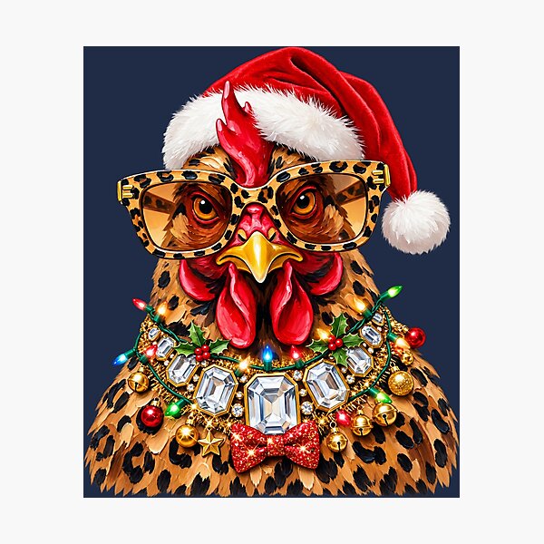Item preview, Sassy Christmas Chicken Leopard Glam Holiday Farm Diva Art designed and sold by AmiGraph.