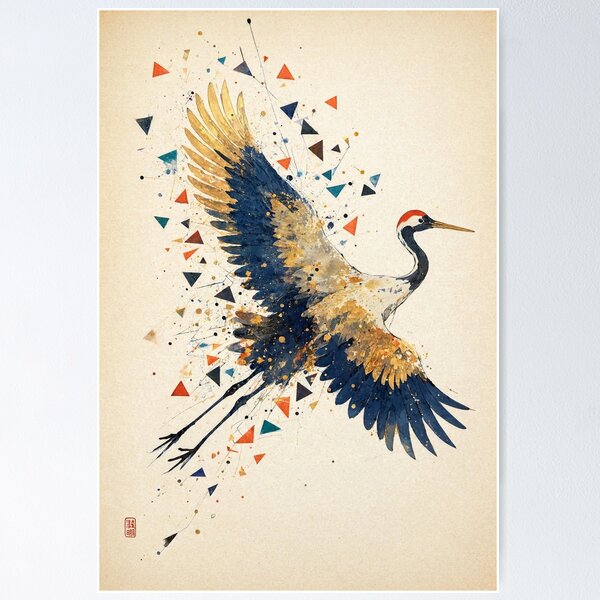 Item preview, Abstract Watercolor Geometric Flying Crane designed and sold by Discount code.
