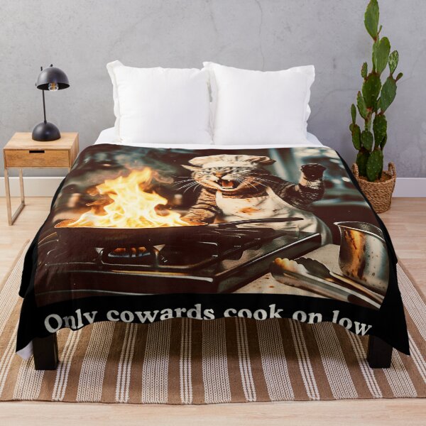Item preview, Only Cowards Cook On Low Funny Chef Cat Cooking Humor designed and sold by ZadehsiGG.