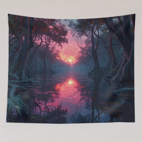 Item preview, Alien Mangrove Swamp with Glowing Flower of Life Sun designed and sold by monkeybusiness.pt.