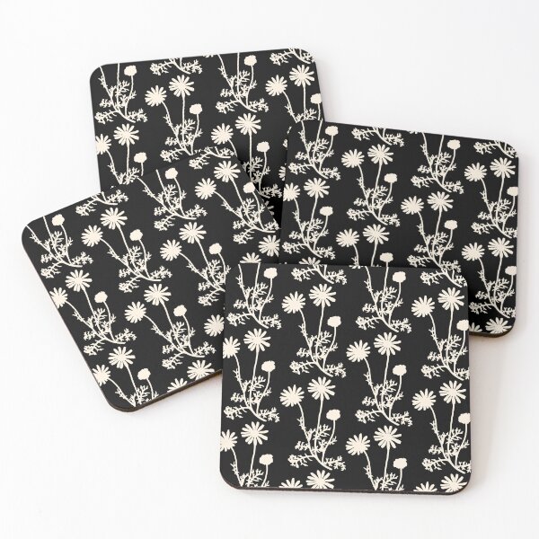 Item preview, Dark Floral Botanical Wild Daisies Pattern in Black and Almond Cream designed and sold by kierkegaard.