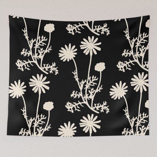 Item preview, Dark Floral Botanical Wild Daisies Pattern in Black and Almond Cream designed and sold by kierkegaard.