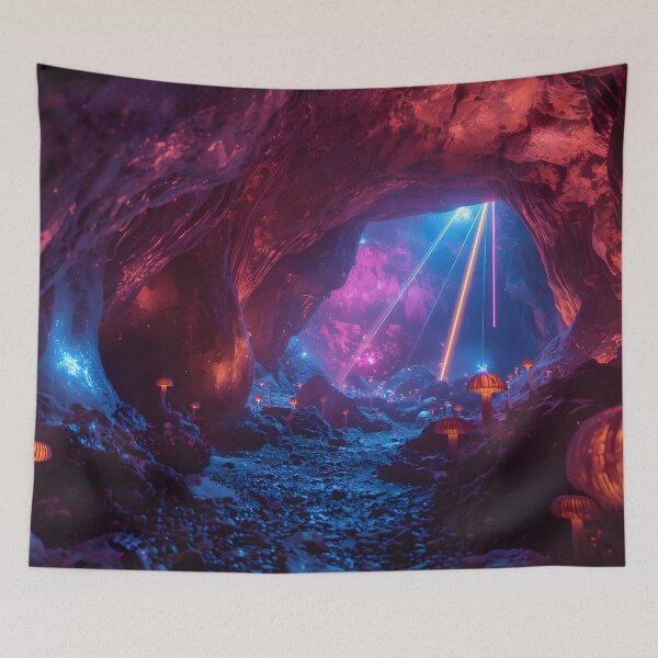 Item preview, Bioluminescent Mushroom Cave with Glowing Laser Beams designed and sold by monkeybusiness.pt.