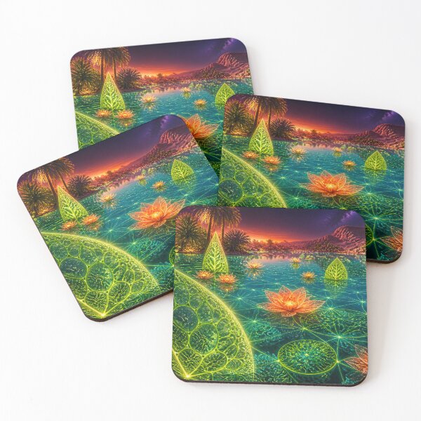 Item preview, Bioluminescent Oasis Pond with Glowing Lotus Flowers designed and sold by monkeybusiness.pt.