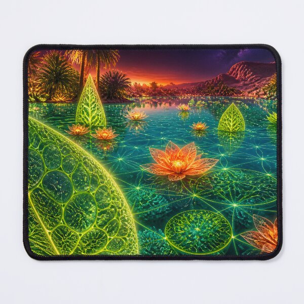 Item preview, Bioluminescent Oasis Pond with Glowing Lotus Flowers designed and sold by monkeybusiness.pt.