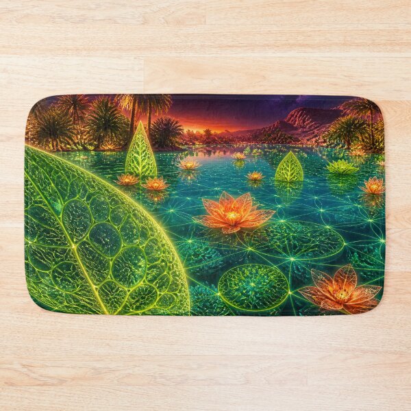 Item preview, Bioluminescent Oasis Pond with Glowing Lotus Flowers designed and sold by monkeybusiness.pt.