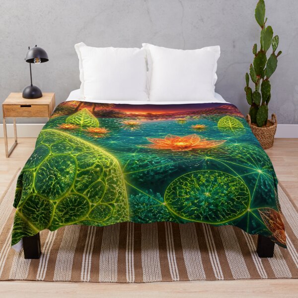 Item preview, Bioluminescent Oasis Pond with Glowing Lotus Flowers designed and sold by monkeybusiness.pt.