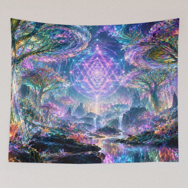 Item preview, Crystal Crystalline Forest with Glowing Sri Yantra Mandala designed and sold by monkeybusiness.pt.