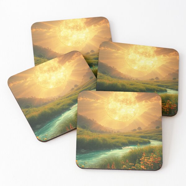 Item preview, Golden Flower of Life Sun Over Sacred Mountain River designed and sold by monkeybusiness.pt.