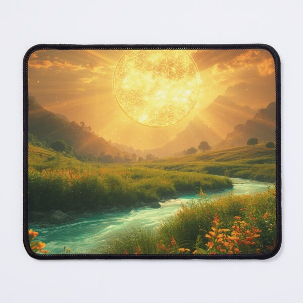 Item preview, Golden Flower of Life Sun Over Sacred Mountain River designed and sold by monkeybusiness.pt.