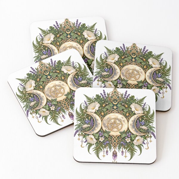 Item preview, Triple Moon Pentacle Botanicals – Celtic Pagan Celestial Art designed and sold by LunarRavenWolf.