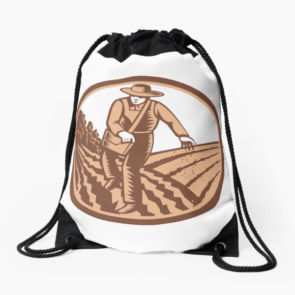 Aperçu de l'œuvre Organic Farmer Sowing Seed Woodcut Retro créée et vendue par patrimonio.