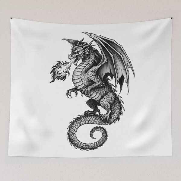 Item preview, Blazing Fire Dragon - Detailed Flame Breath Ink Illustration designed and sold by DragonSerpent Ink.