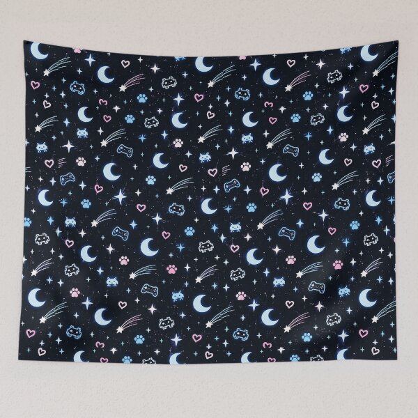 Item preview, Cute Gaming Cat Space Bedding – Moon & Stars Gamer Pattern designed and sold by Vantu Design.