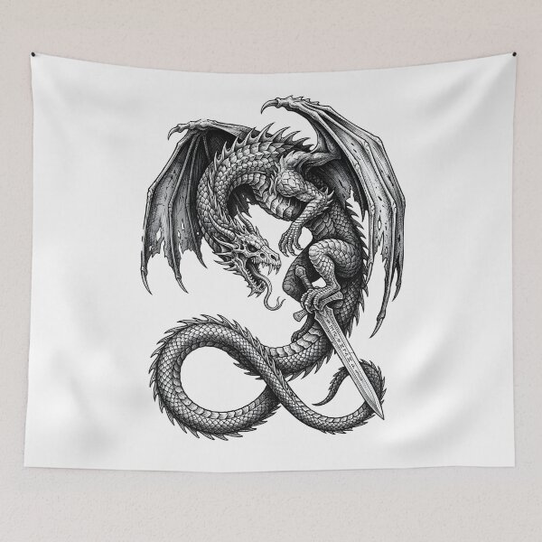 Item preview, Rune Sword Dragon - Gripping Blade Infinity Tail Ink Art designed and sold by DragonSerpent Ink.