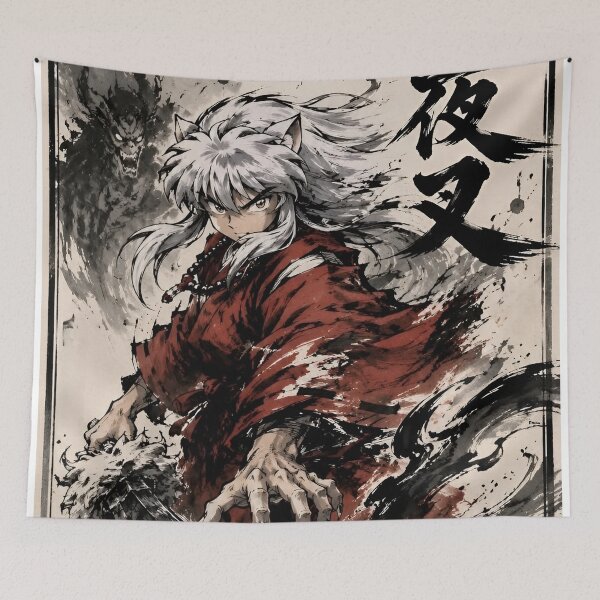 Item preview, White Haired Yokai Warrior – Japanese Ink Fantasy Art designed and sold by Dyan4.