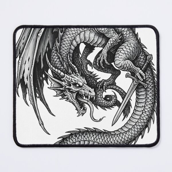 Item preview, Dragon and Sword - Coiled Serpentine Ink Illustration designed and sold by DragonSerpent Ink.