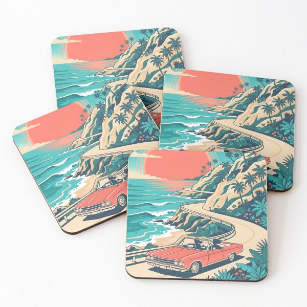 Item preview, Vintage Red Convertible Driving on Coastal Road – Retro Beach Drive Design designed and sold by Sea Gem.