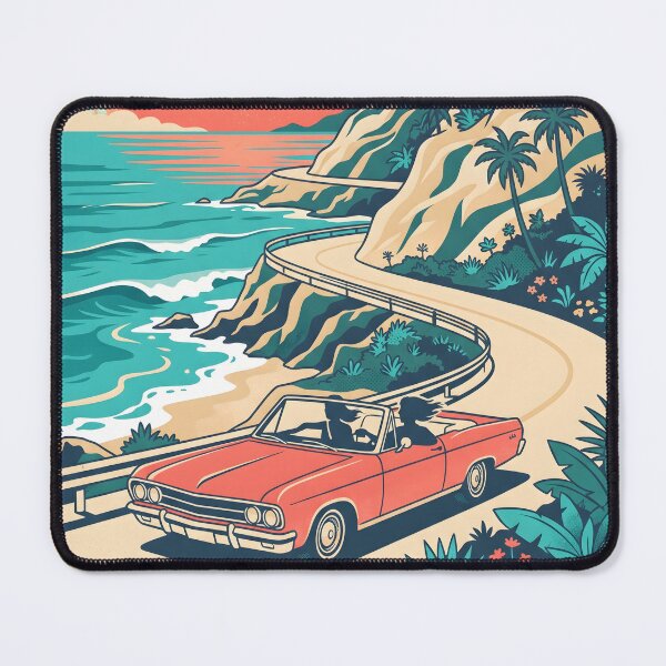 Item preview, Vintage Red Convertible Driving on Coastal Road – Retro Beach Drive Design designed and sold by Sea Gem.